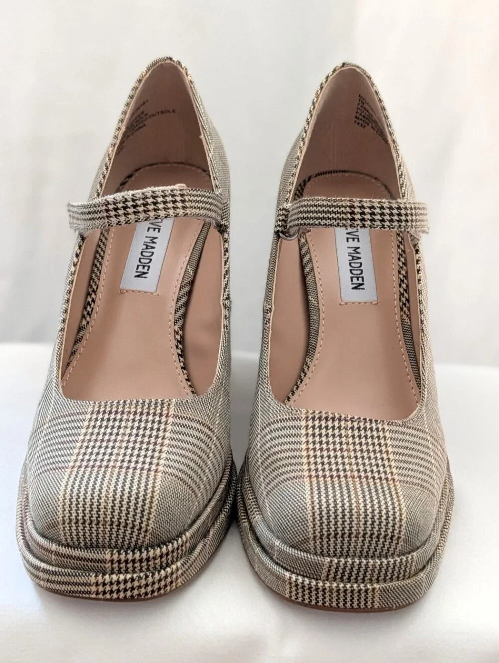 Steve Madden Plaid Mary Jane Platform Pump in Beige Size 7